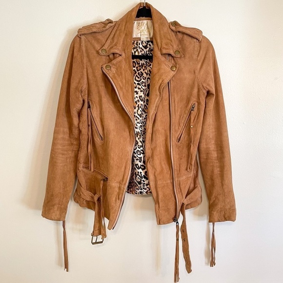 Sara Berman Tan Suede Moto Biker Jacket XS - Picture 8 of 16